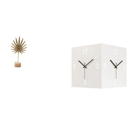 CoudarTitie Leaf Sculpture Metal Leaf Statue Art Figurine with Base Double Sided Corner Wall Clock Modern Iron Material Decor Suitable for Bedroom Living Room Off