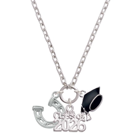 Delight Jewelry Silver-tone Horseshoe with Side Loop - Class of 2026 Graduation Zoey Charm Necklace, 28"