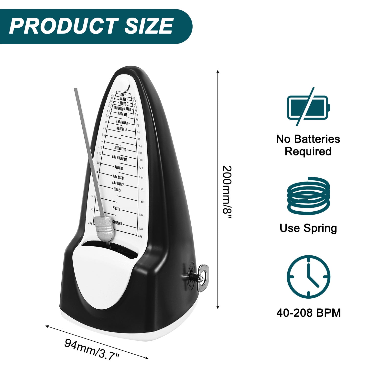 Uxcell Mechanical Metronome High Accuracy Musical Timer Universal Metronome for Piano Guitar Violin Ukulele Player Black
