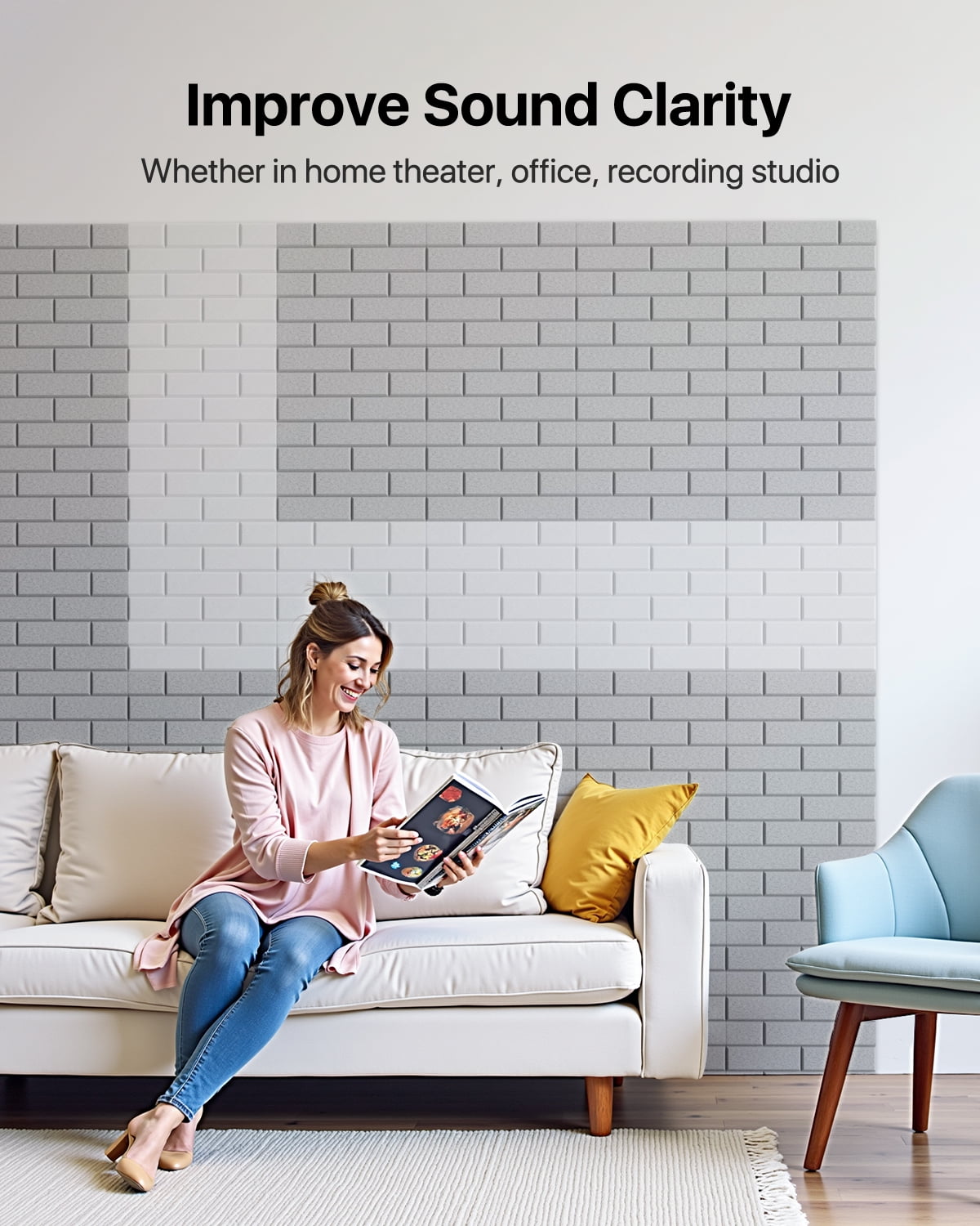 Soundsbay Acoustic Panels Sound Proofing Brick Self-Adhesive Soundproof Absorbing Noise Cancelling Wall Panels 12 Pack Gray 12'' x 12'' x 0.4''