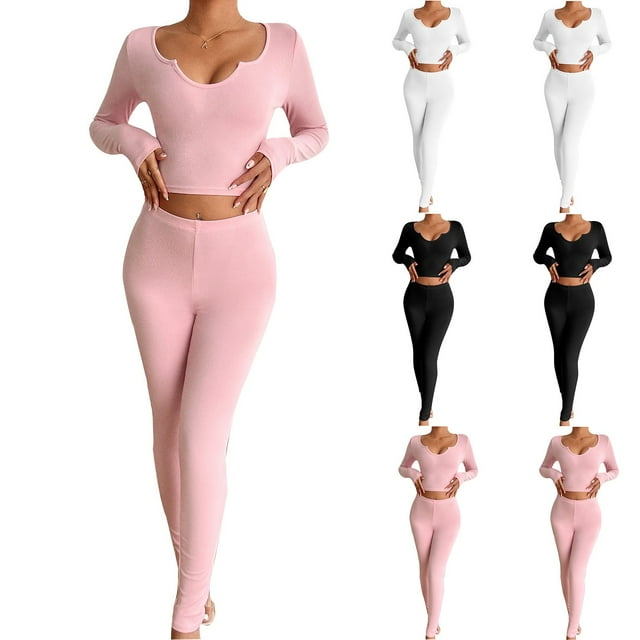 Sentmoon Ensembles Lounge pour Femmes Grande Taille Hauts Mignons et Pantalons à Jambes Larges Femmes Ensemble de Pyjama à Col Rond Manches Longues avec Imprimé Ensembles de Sommeil à Boutons pour Femmes Automne pour Se Détendre à la Maison
