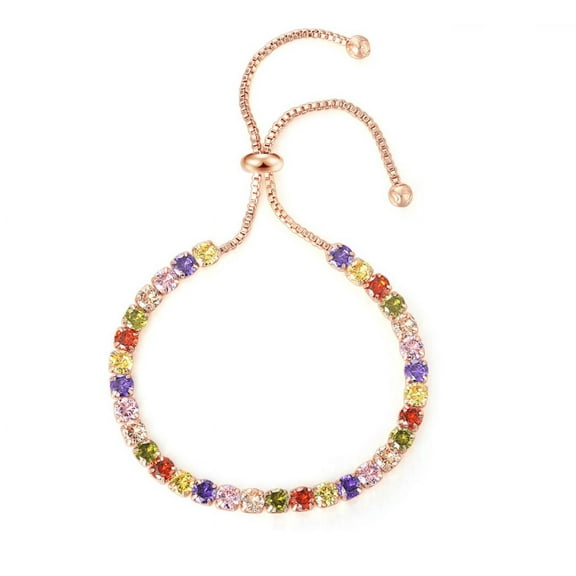 Paris Jewelry Women 10k Rose Gold 7 Cttw Created Multi Color Round Adjustable Tennis Plated Bracelet