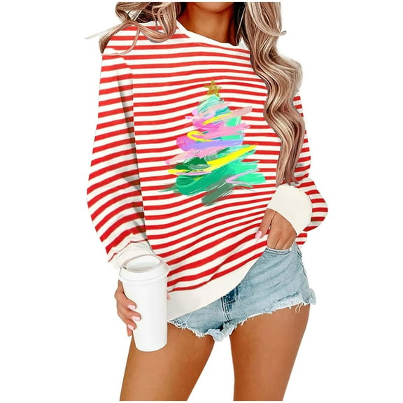 Fall Saving Talove Long Sleeve Shirts for Women Graphic Printed Sweatshirt Fall Fashion Must Haves Round Neck Tops Womens Tops Dressy Casual Cotton Christmas Shirts