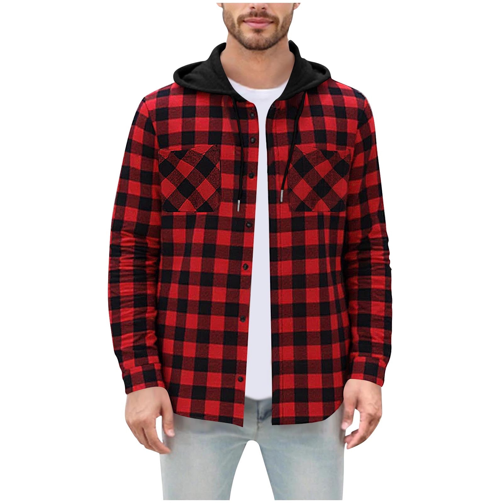 Lcziwo Hooded Plaid Jacket Men Casual Fashion Fall 2025 Shirts