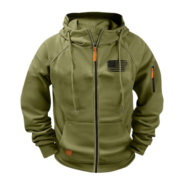 Hooded Jackets for Men Raglan Sleeve Men's Sporty Hooded Jacket with Multiple Pockets