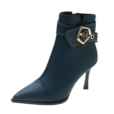 

fvwitlyh Ankle Boots for Women Wide Rain Boots for Women Fashion Women Solid Color Winter Keep Warm High Heels Buckle Strap Short Womens Boots Low Heel