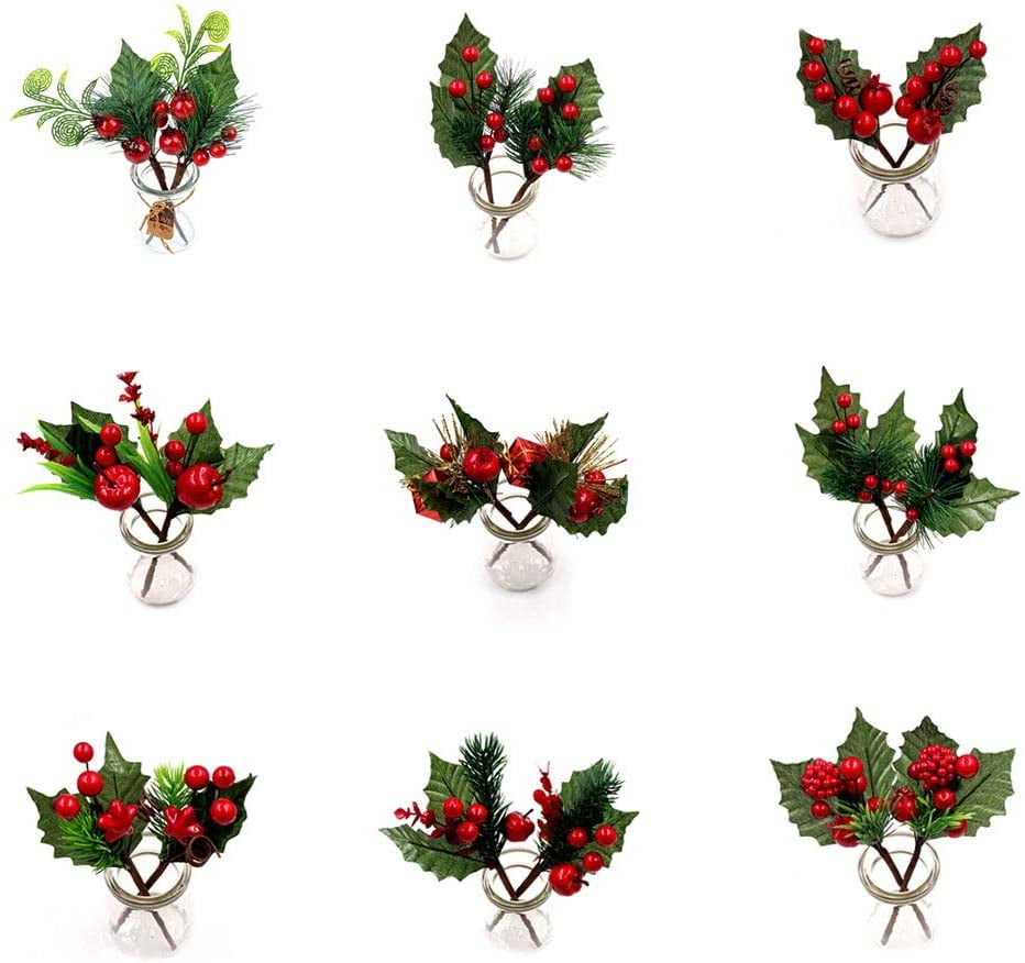 10Pcs 55CM Artificial Holly Berry Stems Christmas Red Holly Berries Twig Stem Winter Berries Bunch Faux Cranberries Bunch for Christmas Tree Decorations DIY Crafts Halloween Thanksgiv