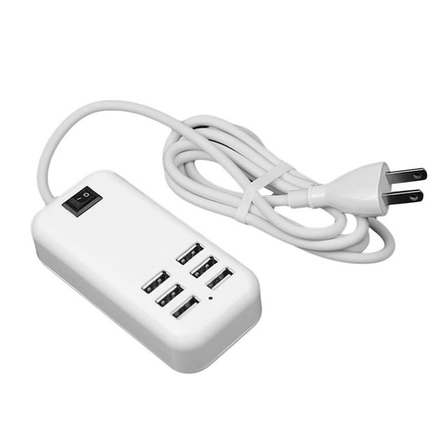Flmtop Convenient USB Power Strip Plug Play USB Charging Station with 6 USB Ports 3000mA Charge Current USB Port Hub with On/Off Switch for Home Office Travel