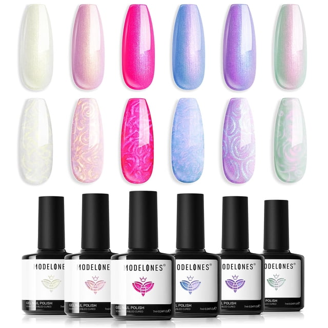 Set de esmaltes de uñas en gel Modelones Pearl, 6 colores, 7 ml, con bolígrafo