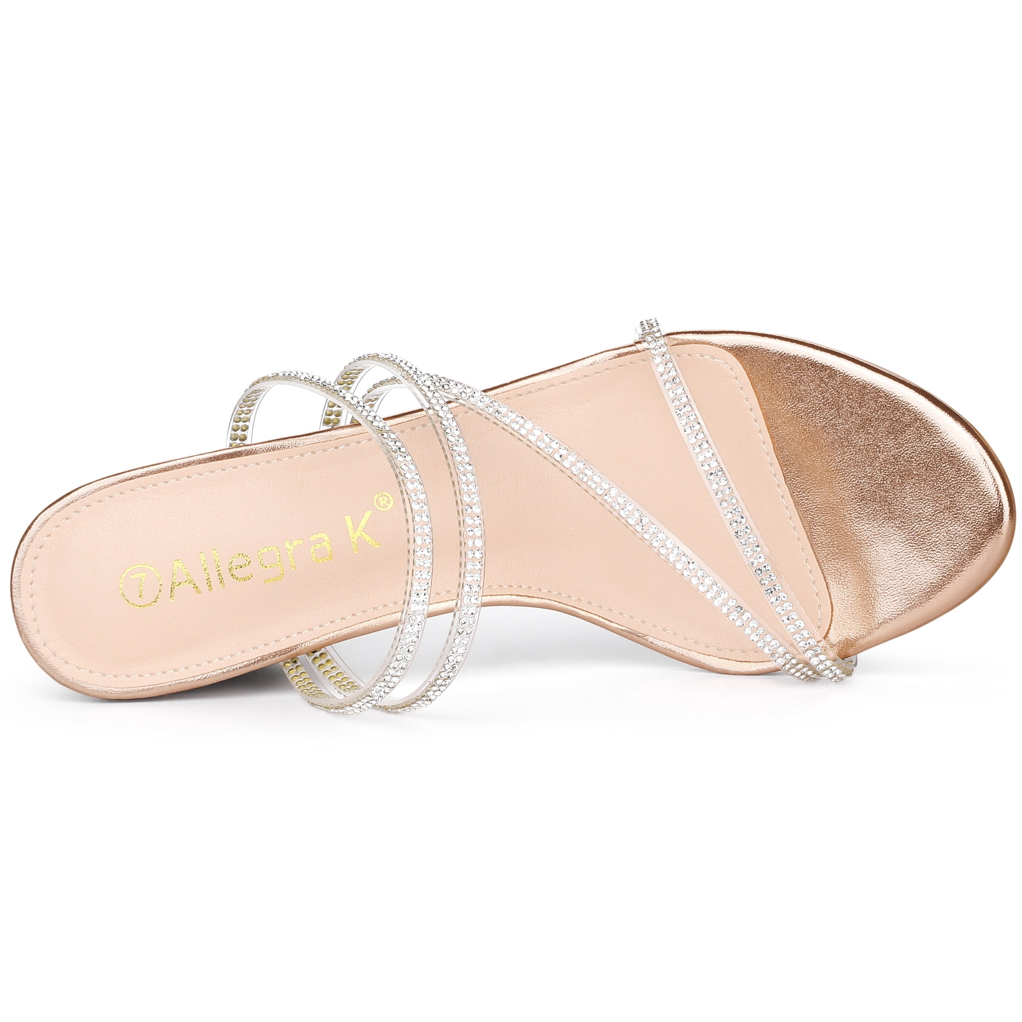 DARING DIVA Women's Rhinestone Block Heel Slide Sandals Rose Gold 7