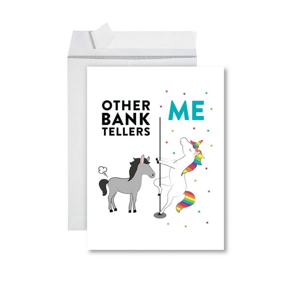 Koyal Wholesale Funny All Occasion Jumbo Card, Horse Unicorn, Blank Greeting Card with Envelope, Bank Tellers, Set of 1