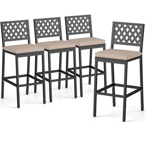 Gymax 4 PCS Outdoor Bar Stools 27’’ Counter Height Barstools w/ Removable Cushions
