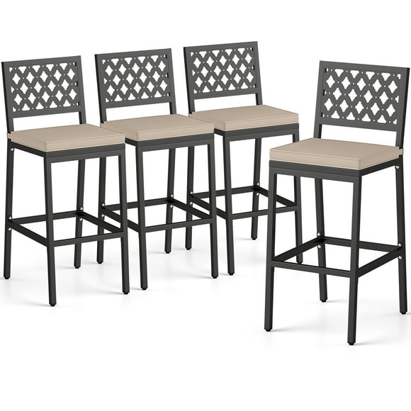 Gymax 4 PCS Outdoor Bar Stools 27’’ Counter Height Barstools w/ Removable Cushions
