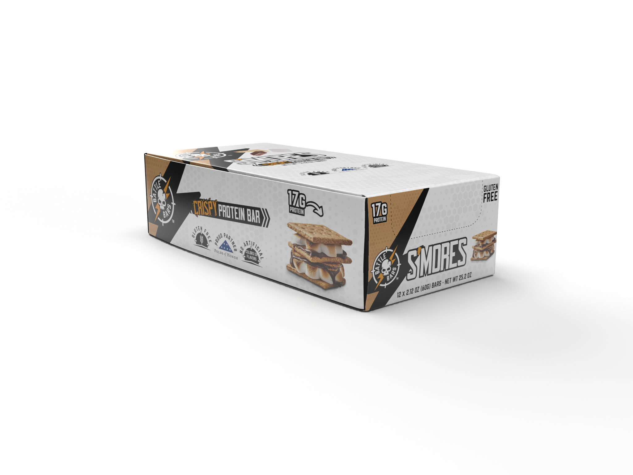 Battle Bars S'mores Marshmallow-Crisp Protein Bars, 12 Pack, 2.10oz, 16g Whey Protein, Gluten Free