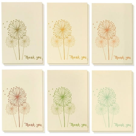Thank You Cards - 48-Count Thank You Notes, Bulk Thank You Cards Set - Blank on The Inside, 6 Vintage Dandelion Designs - Includes Thank You Cards and Envelopes, 4 x 6