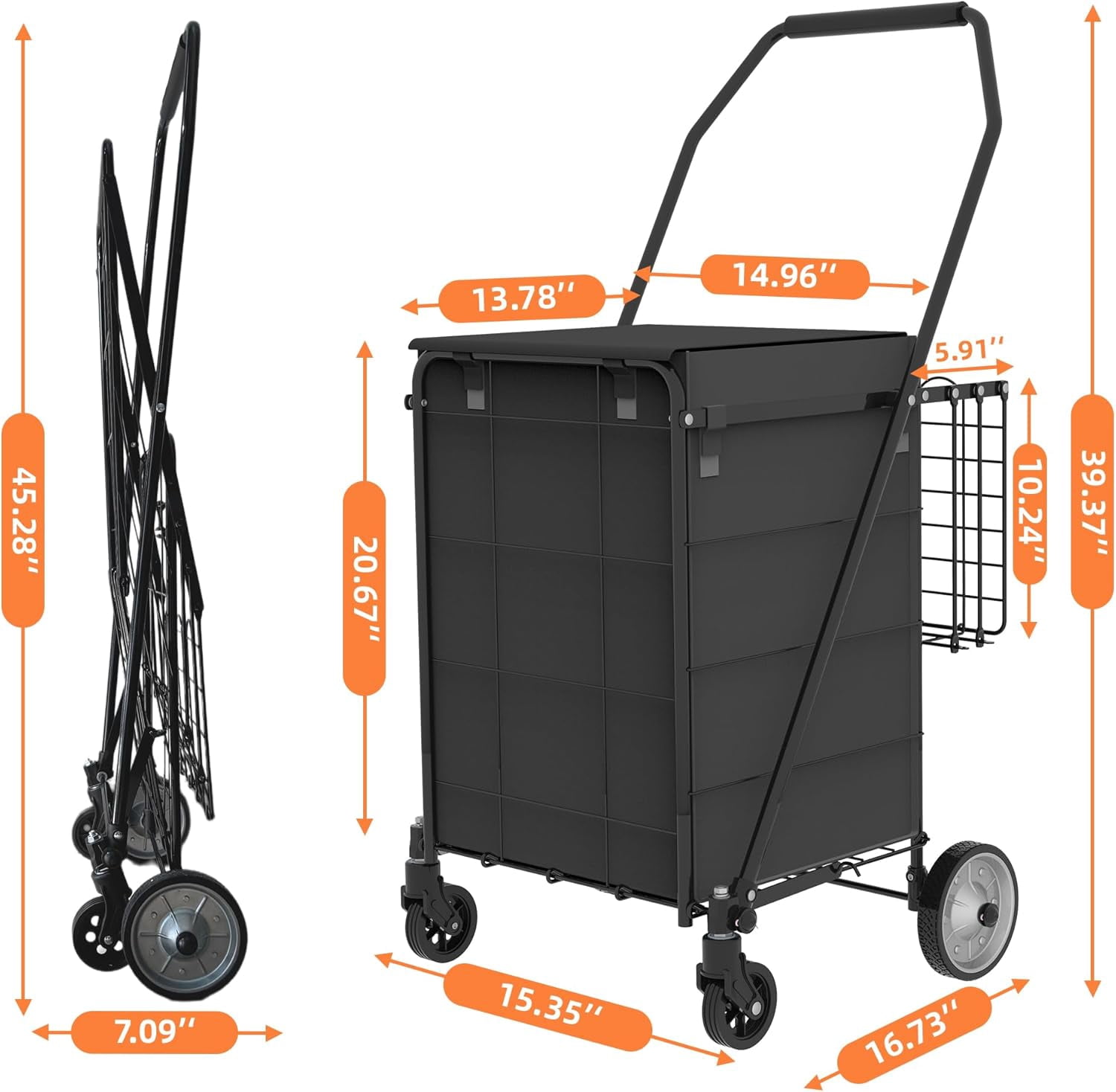 Rolling Grocery Cart 85L 100 lbs Capacity Dual-Basket with 5.5 Inch Metal Wheels for Shopping Camping