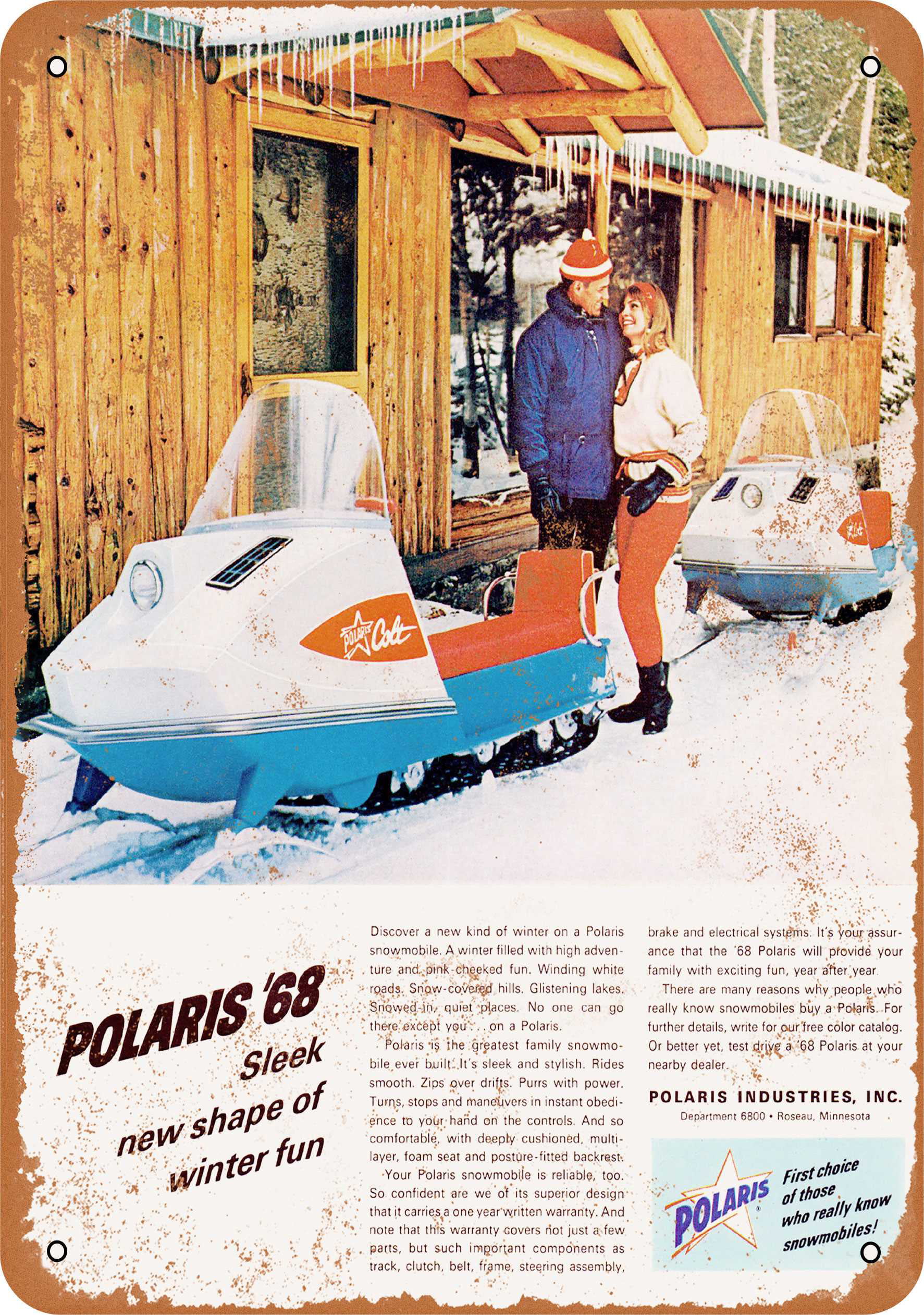 4"X 8.5" 1-Vintage Looking POLARIS QUALITY SNOWMOBILES Sticker New Vinyl 