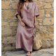 thumbnail image 3 of Vestido largo suelto Eccomum Algodón y lino con hilo a rayas Gris L, 3 of 4