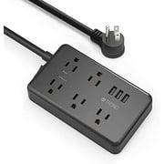 TROND Surge Protector Power Bar With USB, 5 Widely-Spaced Outlets and 3 USB Ports, Flat Plug Power Strip, 1300 Joules