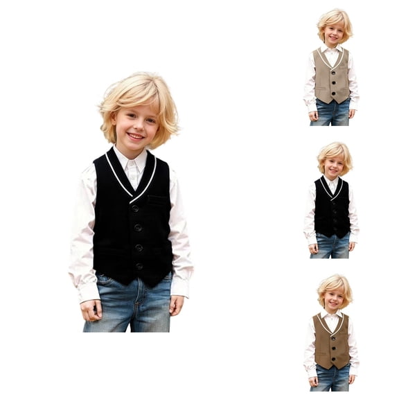 Boys Formal Suit Vest Solid Dress Waistcoat Vest Sleeveless Open Front Jacket Coat