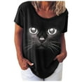 thumbnail image 1 of T-Shirt pour Femmes Imprimé Animal Chat Col Rond T-Shirt Ample Été Manches Courtes Décontracté, 1 of 9