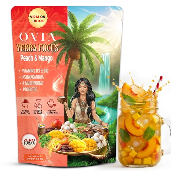 OVIA Yerba Focus, Yerba Mate Drink Mix | Peach Mango | 240g | 30 Servings