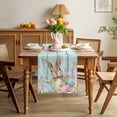 thumbnail image 3 of Easter Table Runner 70 Inches Long for Kitchen Dining, Spring Rabbit Eggs Flowers Leaf Green Wooden Plank Dresser Scarf Farmhouse, Dining Table Decorations for Wedding/Parties, 13 x 70 In, 3 of 8