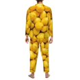 thumbnail image 3 of Mens Pajamas Set - Ripe Yellow Lemon Comfy Long Sleeve Button Up Pajama Sets for Men 2 Piece, Soft Sleepwear Nightwear Pjs Lounge Sets for Men with Pockets, 3 of 5