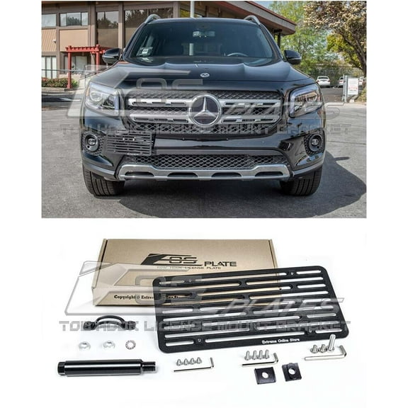 Extreme Online Store Replacement For 2019-Present Mercedes Benz GLB250 & GLB35 AMG | EOS Plate Version 2 Front Bumper Tow Hook License Relocator Mount Bracket Tow-551-V2 (Full Size)