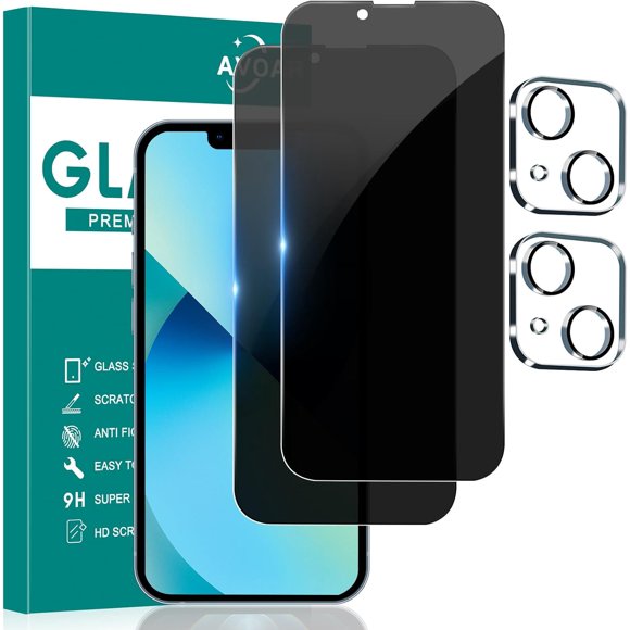 TEMOGU-[2+2 Pack Privacy Screen Protector for iPhone 13 with Camera Lens Protector, 6.1 Inch Tempered Full Screen Glass Accessories, Anti-Spy, Bubble Free, Case Friendly