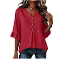thumbnail image 2 of Women's Casual 3/4 Sleeve Button Blouse Solid Color Top Pullover, 2 of 7