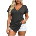 thumbnail image 2 of TGSLY Asymmetrical Hem T-Shirts for Women Lightweight Soft Deep V-Neck Solid Color Blouses Dressy Casual Side Twist Knot Short Sleeve Tops XL, 2 of 8