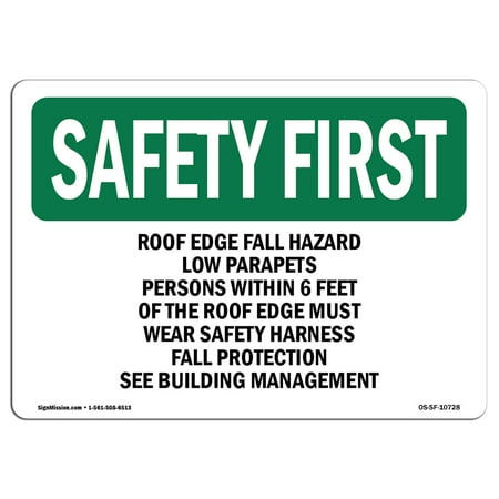 Lowes Fall Decor OSHA SAFETY FIRST Sign - Roof Edge Fall Hazard Low Parapets Persons | Choose from: Aluminum, Rigid Plastic or Vinyl Label Decal | Protect Your Business, Work Site, Warehouse | Made in the USA ()
