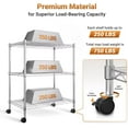 thumbnail image 3 of QUIOCOZY Heavy Duty 3-Tier Wire Shelving with Wheels, Adjustable Steel Storage Rack, 750 Lb Capacity, Chrome, 24" x 14" x 30", 3 of 8