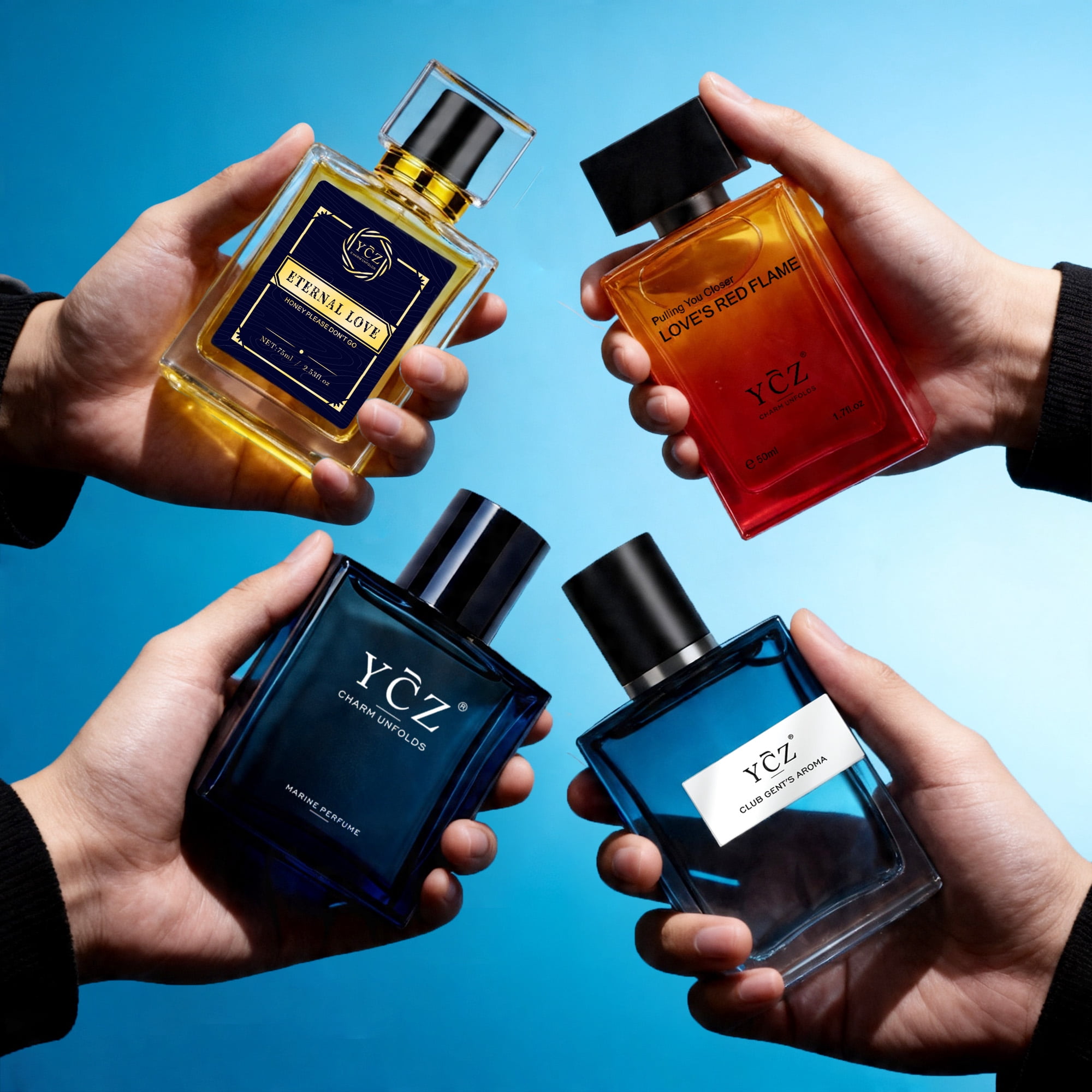 Ycz Ultimate Men's Cologne Gift Set (4-Pack), Variety Collection - Marine, Mint, Vanilla & Musk Scents, Long Lasting Eau De Parfum, Full Size Bottles (Total 7.7 oz)