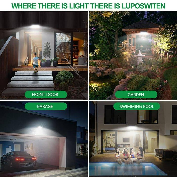 Lampada da parete con sensore di movimento solare Litom, 1000LM super luminosa, per la sicurezza domestica, giardino, patio, vialetto, cortile, confezione da 1/2/4