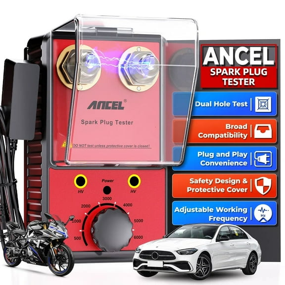 ANCEL Spark Plug Tester, Double Hole Testing Spark Plug Detector, 110V-240V 12V Car Ignition Analyzer Diagnostic Tool Test, Automotive Spark Plug Performance Ignition Intensity with Protective Cover
