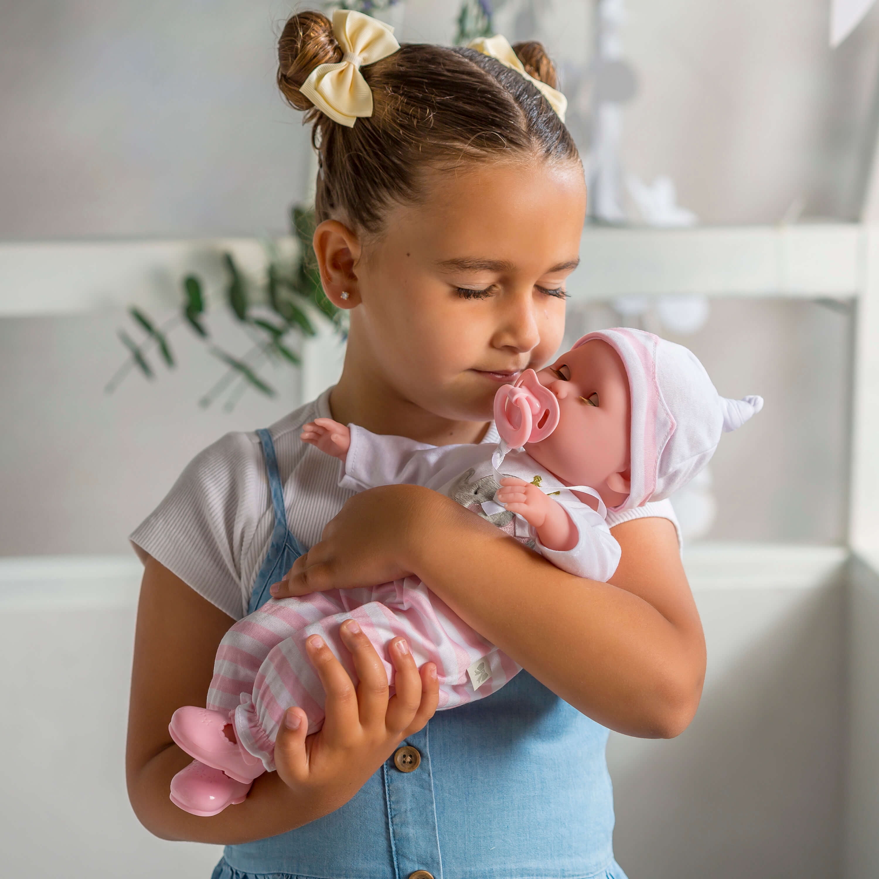 15 Realistic Soft Body Baby Doll with Open/Close Eyes, JC Toys - Berenguer Boutique, 10 Piece Gift Set with Bottle, Rattle, Pacifier & Accessories, Pink