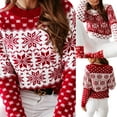 thumbnail image 2 of Women Christmas Sweater Santa Snowflake Print O-neck Tops Pullover Knitted Clothes Fall Winter Outwear, 2 of 5
