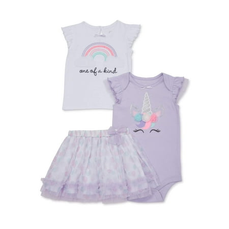 

Baby Girls Ruffle Sleeve Shirt Bodysuit and Tutu Skirt 3pc Outfit 0-24 Months
