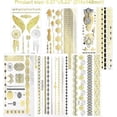 thumbnail image 3 of Kit de 12 hojas de pegatinas temporales de tatuajes dorados con destellos, pegatinas metálicas para tatuajes, pegatinas falsas impermeables con brillantina., 3 of 5