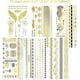 thumbnail image 3 of Kit de 12 hojas de pegatinas temporales de tatuajes dorados con destellos, pegatinas metálicas para tatuajes, pegatinas falsas impermeables con brillantina., 3 of 5