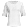 thumbnail image 4 of Tweang Peasant Tops for Women Floral Embroidery Vintage Embroidered Blouse Tops Gauze Blouses for Women Linen Button Down Shirt Women's Linen-cotton Pleated Tunic Shirt 3/4 Sleeve Boho White M, 4 of 5