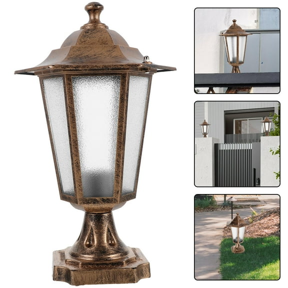 Masteelf Pole Light Outdoor Outdoor Post Lamp European Hexagonal Column Light Waterproof Vintage Patio Lantern For Pathway Fence Gate Garden Enhances Home Security