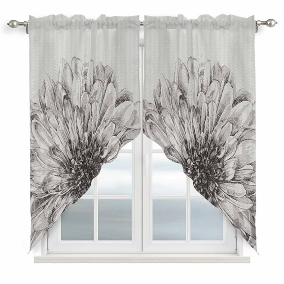 Vintage Spring Floral Swag Curtains for Kitchen/Bedroom/Living Room, Elegant Flowers Retro Art Scalloped Curtains 63 Inch Long, Rod Pocket Window Swag Topper Curtains Valances 2 Panels Set 36"x63"