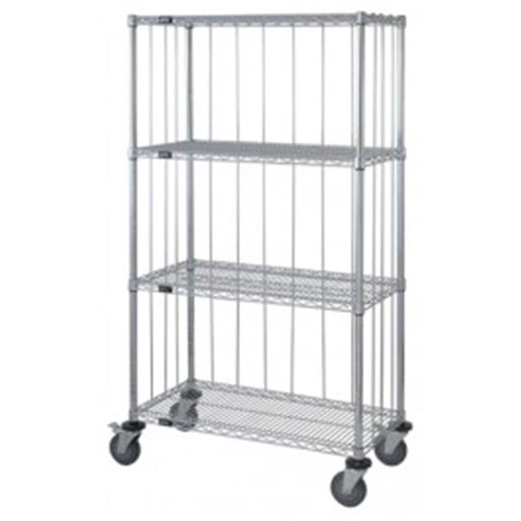 Quantum Storage M1836C47RE 4 Shelf Rods & Tabs Enclosed Chrome Wire Shelving Cart - 74 in.