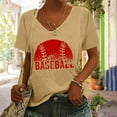thumbnail image 2 of Wycnly Womens Tops Baseball Letter Print V-Neck Short Sleeve Tee Shirts Summer Mother's Day Plus Size Breathable Comfy Pullover Blouses Yellow L Under $5, 2 of 5