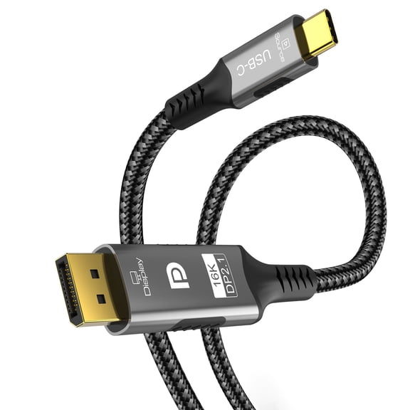 USB-C to DisplayPort Cable 6.6ft (16K@60Hz 8K@120Hz), 80Gbps USB C to DP 2.1 Cord Thunderbolt 3/4/5 Compatible with MacBook Pro/Air, for iPhone 17 Pro Max, for iPad Pro, for iMac, for XPS.