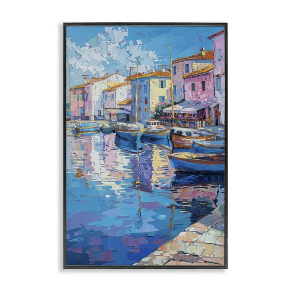 Stupell Industries Abstract Harbor Reflection Cityscapes Painting Black Framed Art Print Wall Art, 12 x 18