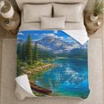 thumbnail image 5 of Majestic Mountain Lake Canoe Painting Peaceful Wilderness Scenery, Peaceful Mountain Lake Scene, Warm Flannel Blanket for Cabin and Lodge, Outdoor Lovers Camping Gift, Rustic Home Decor, 5 of 9